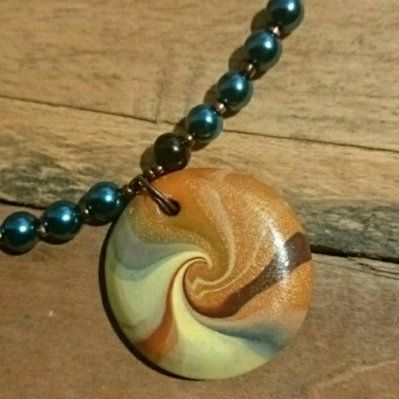 Swirl Polymer Clay Necklace and Earring Set - Etsy Hand Crafted Brown & Blue Swirl Polymer Clay Necklace and Earring Set